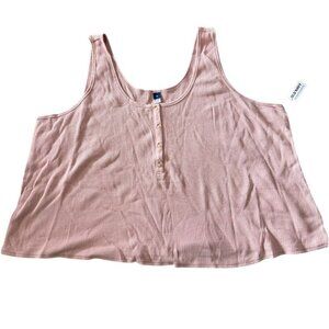 Old Navy Thermal Knit Cropped Henley Tank Top Pink Size 4X